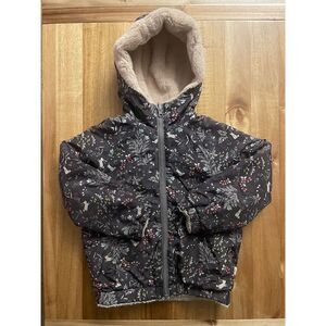 Peek Kids Reversible Jacket XS 4/5 Floral Faux Fur Hooded Multicolor